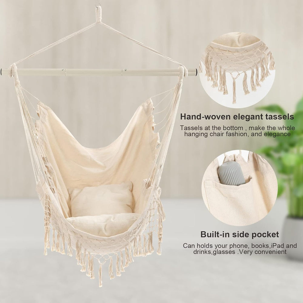 Hammock Chair, Hanging Rope Swing Seat with 2 Cushions,Macrame Hanging Chair ...