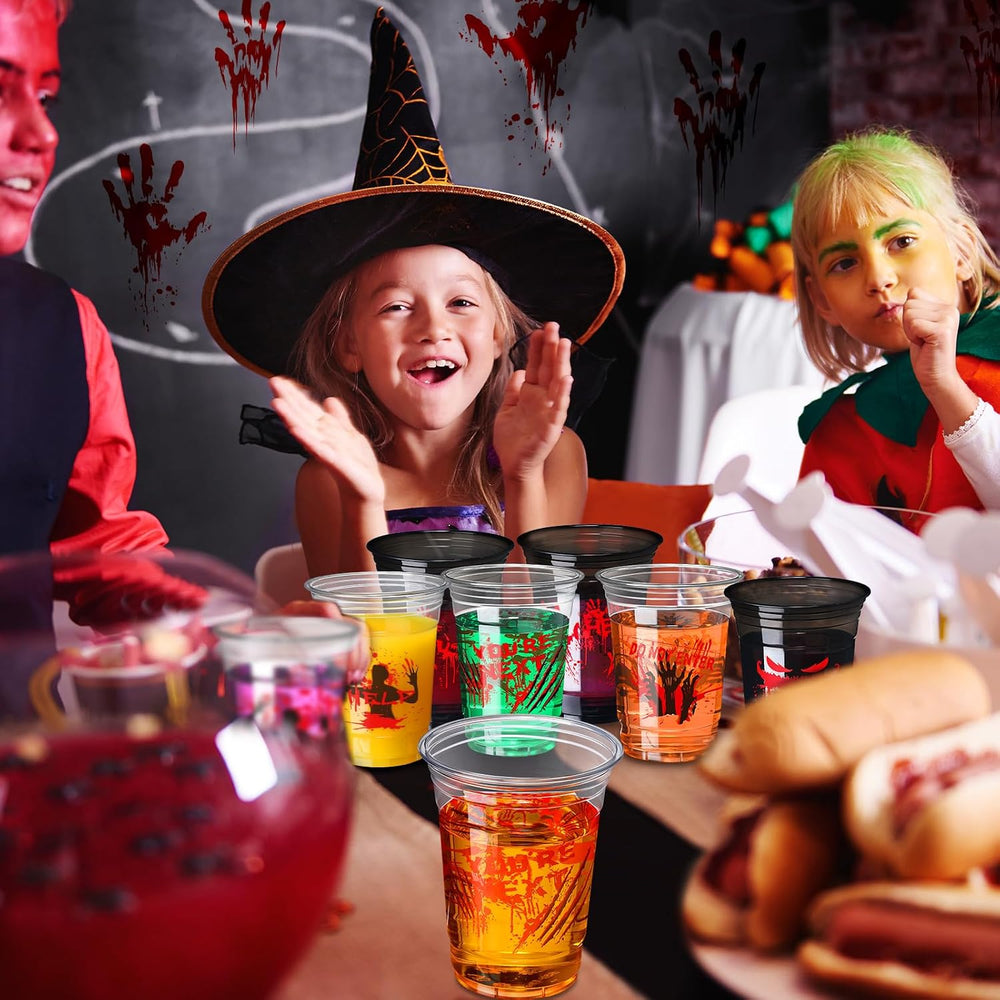 Sliner 120 Pack Halloween Cups 16 oz Bloody Hand Print Plastic Cups
