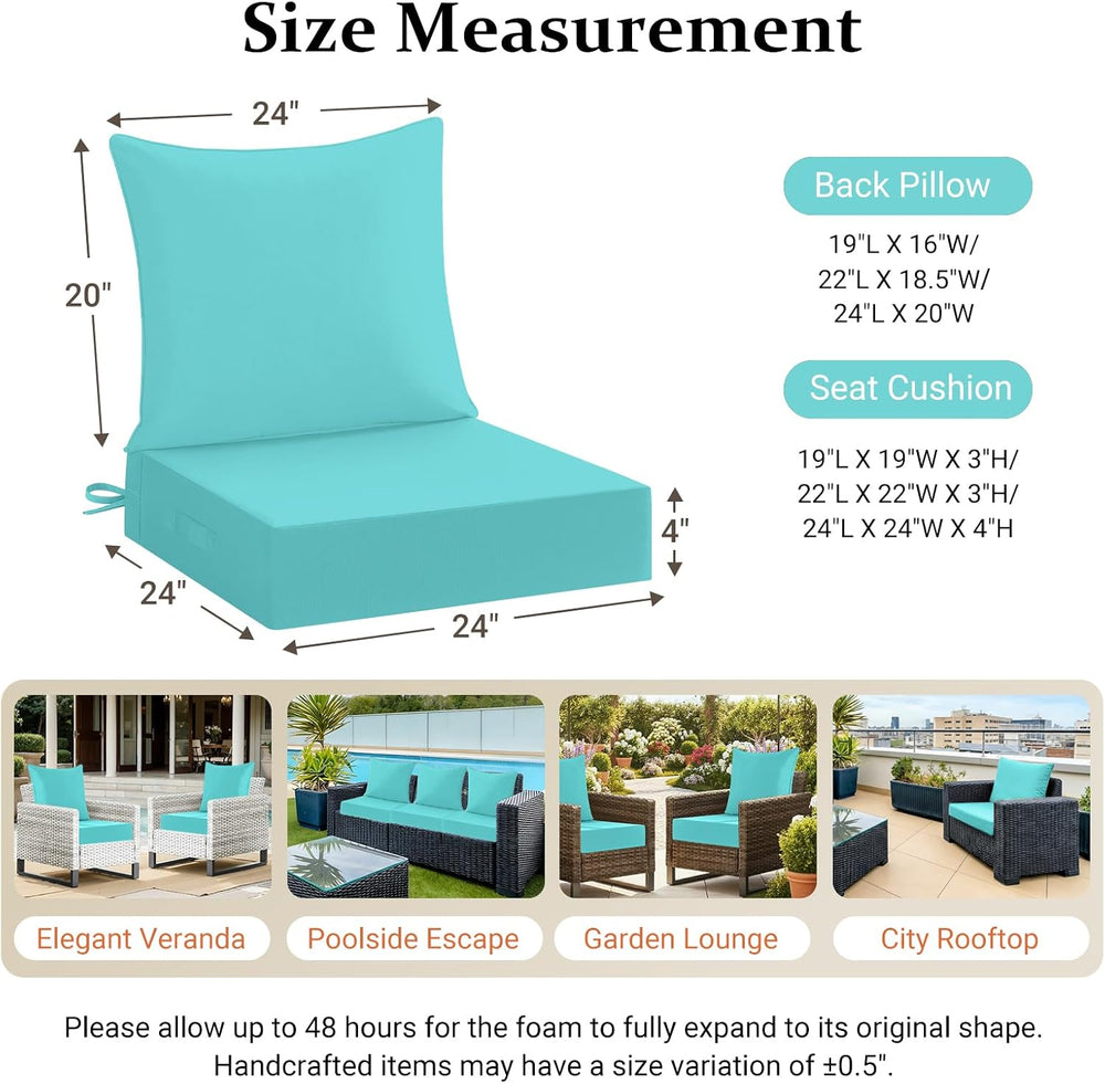 downluxe 24x24 Outdoor Chair Cushions, Waterproof Fade Resistant Patio Furnit...