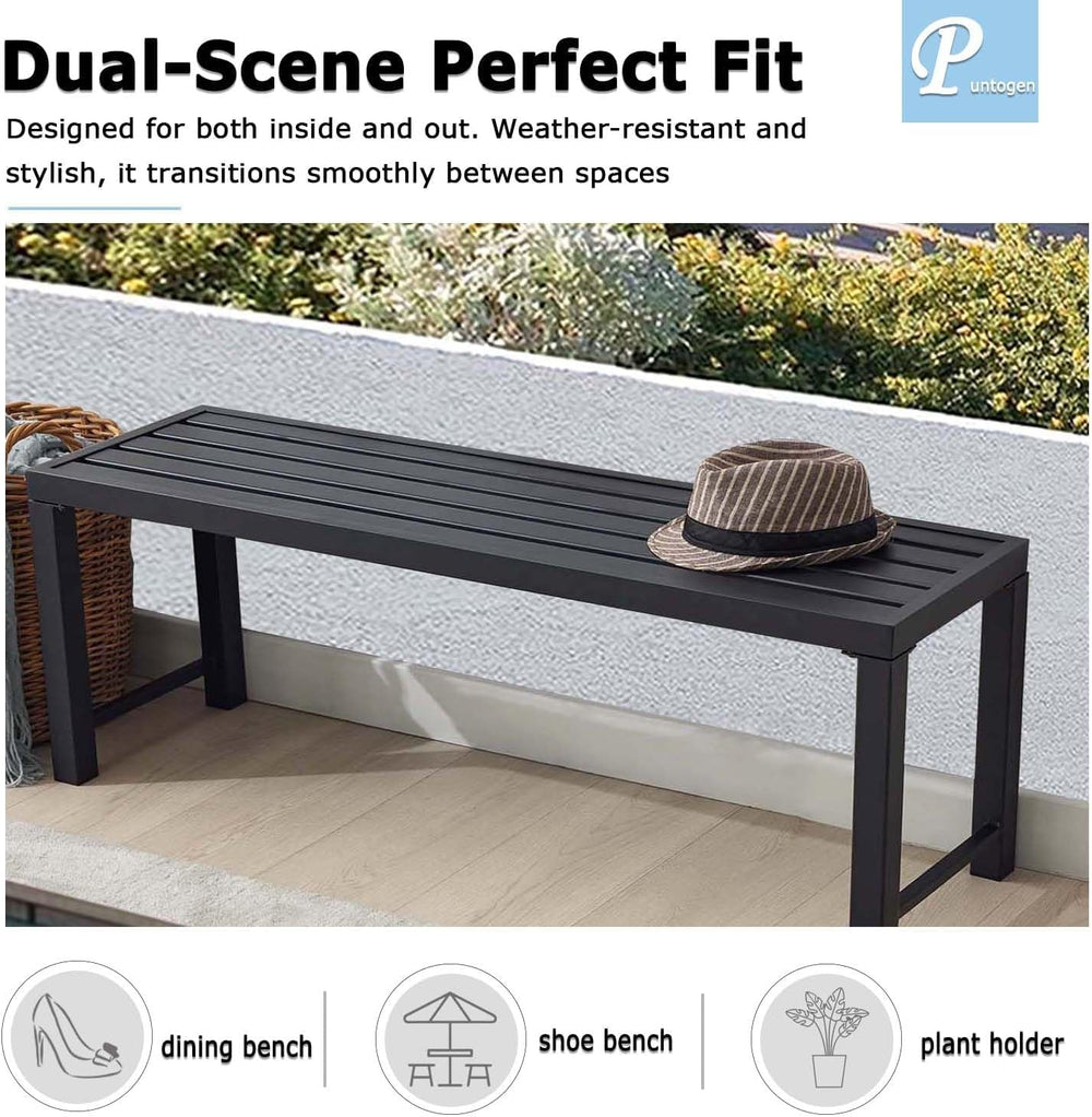 Black Outdoor Bench, Outdoor Metal Backless Bench Set of 2, 46" Patio Ga...