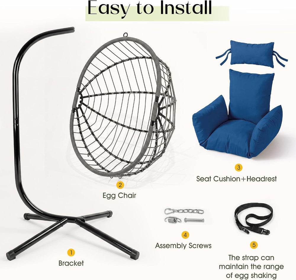 Hanging Egg Chair with Stand, Swinging Egg Chair Outdoor Indoor, Hanging Bask...