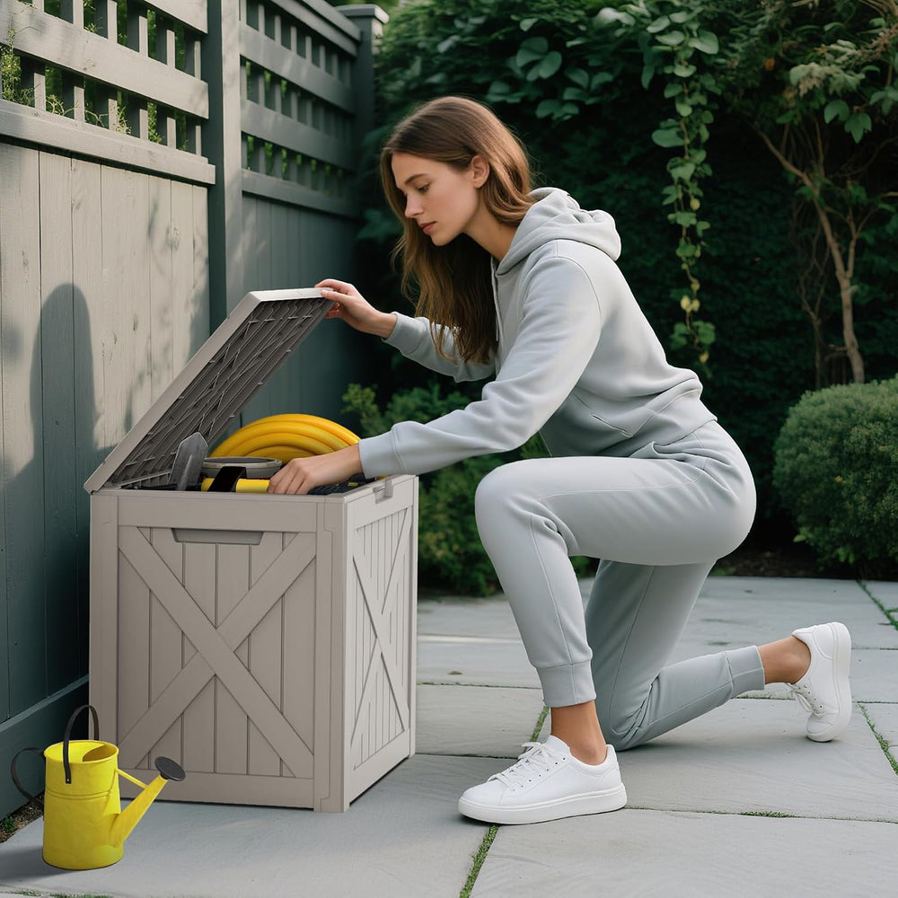 Mars Villa 31 Gallon Deck Box, Waterproof Outdoor Storage Box, Grey