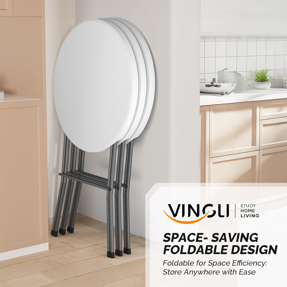 VINGLI 32" Plastic Folding Round Table Bar Height, HDPE Matrial with Gra...