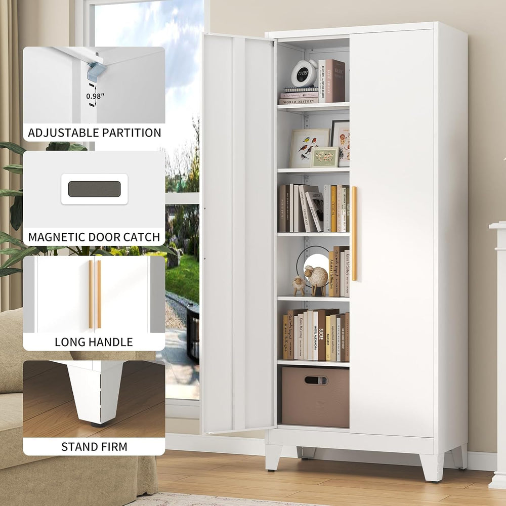 75.3" Tall Metal Pantry Storage Cabinet with 2 Doors & 5 Adjustable ...
