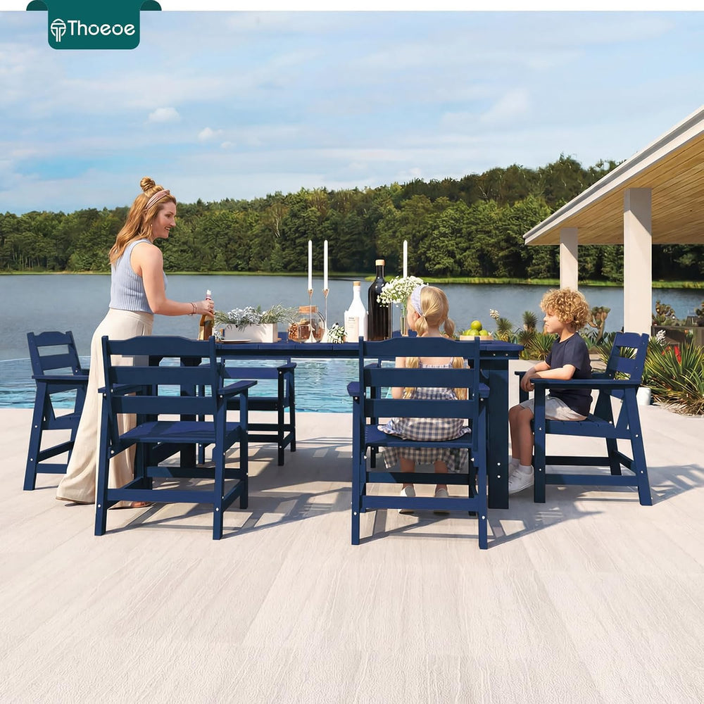 THOEOE Patio Dining Set for 6, HDPE 70 inch Outdoor Table and Chairs