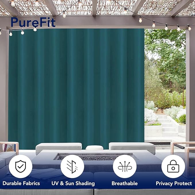 PureFit Outdoor Curtains for Patio Waterproof Weatherproof, UV Resistant Outs...
