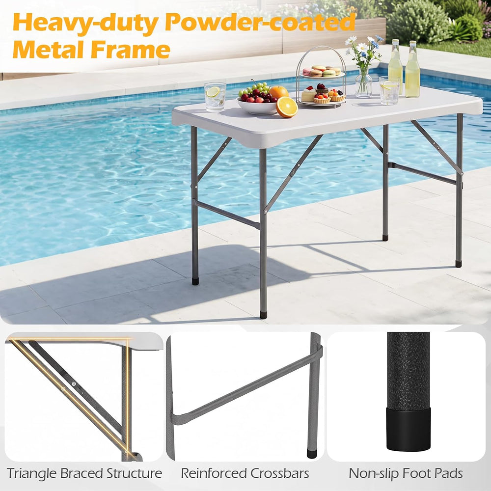 GIANTEX Folding Picnic Table Set w/ 2 Benches, 44" HDPE, White