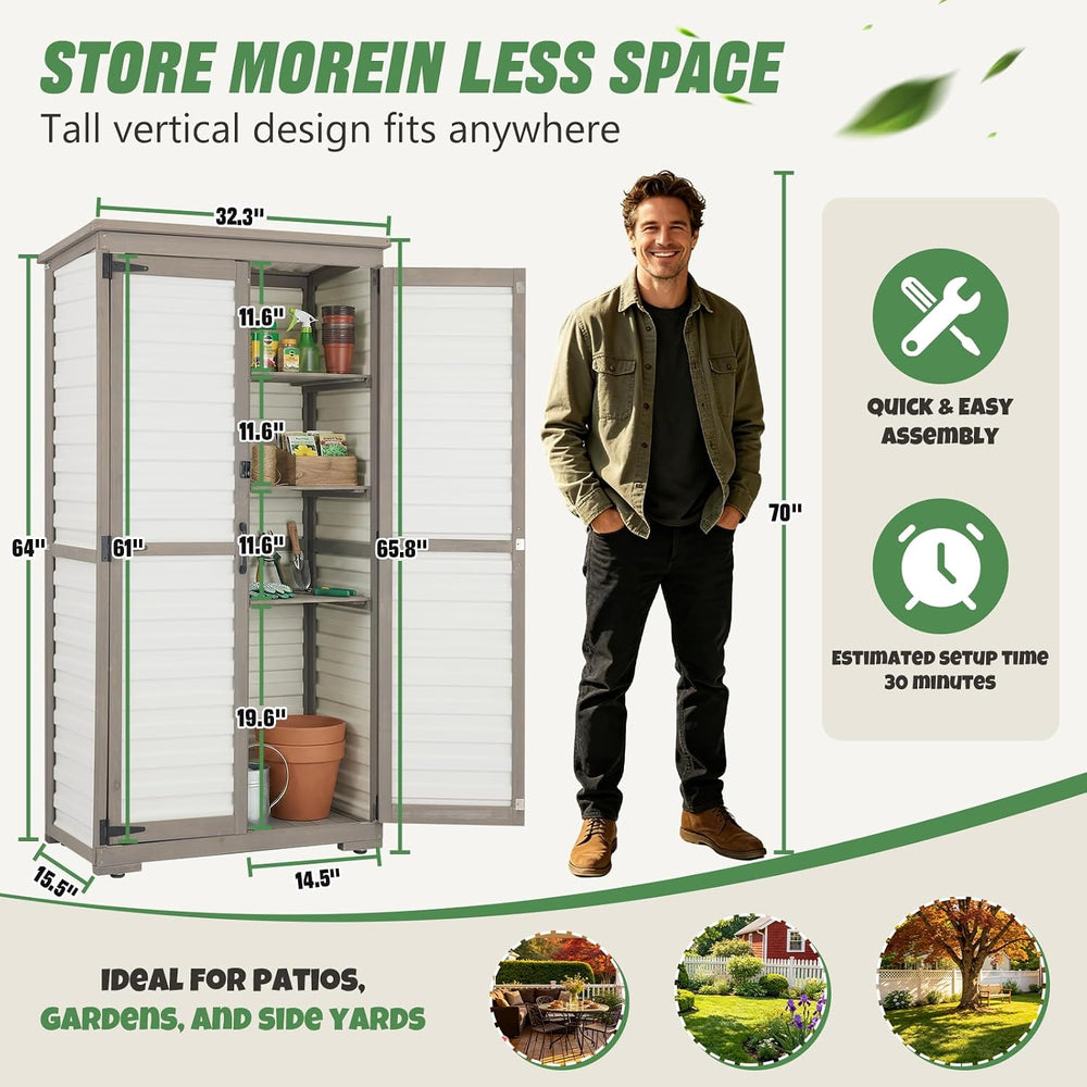 Outdoor Storage Cabinet – Store More in Less Space, Tall Vertical Garden Tool...