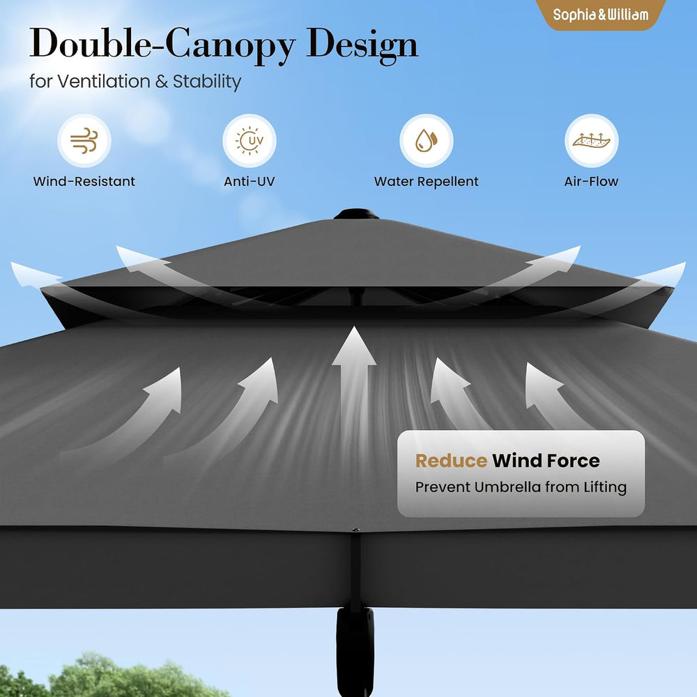 12ft Cantilever Patio Umbrella with Base&360°Rotation Outdoor Offset, Grey
