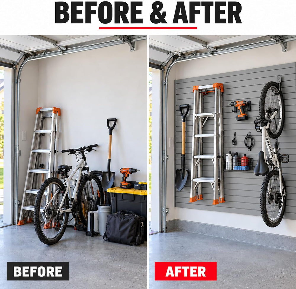 Slatwall Panels Garage Wall Organizer, 4 x 8 ft PVC Slat Wall Panels, Grey