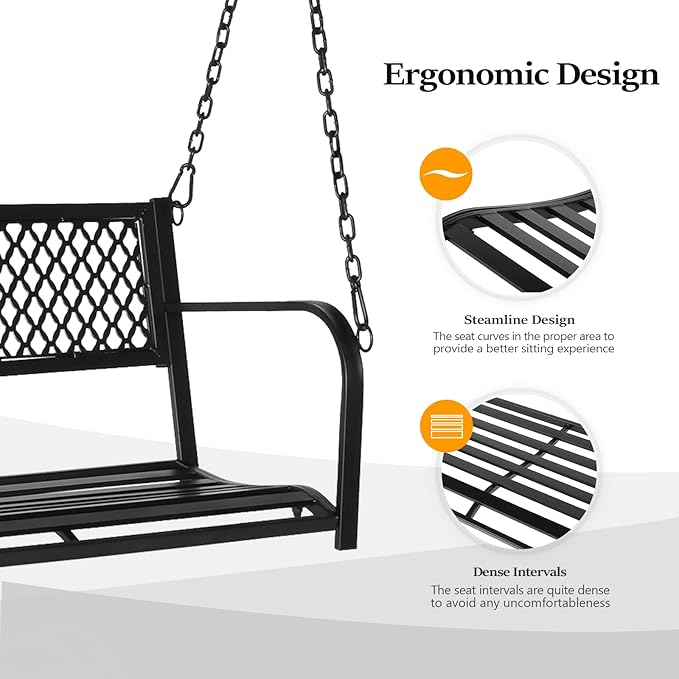 VINGLI Upgraded Metal Patio Porch Swing, 660 LBS Weight Capacity Steel Porch ...