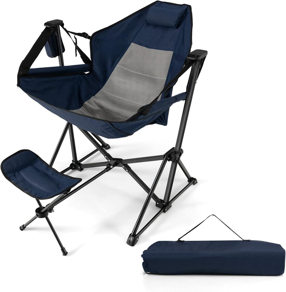 COSTWAY Folding Camping Chair, Portable Beach Chair with Retractable Footrest...