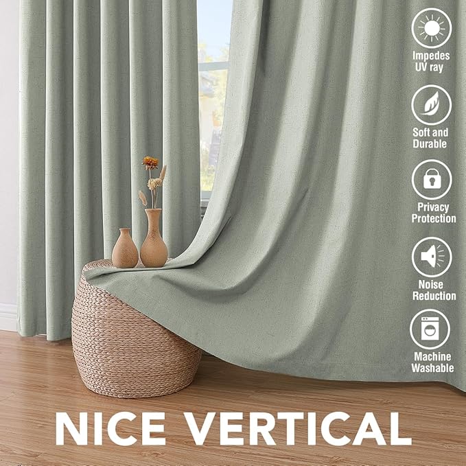 H.VERSAILTEX Linen Blackout Curtains 45 Inches Long 100% Absolutely Blackout ...