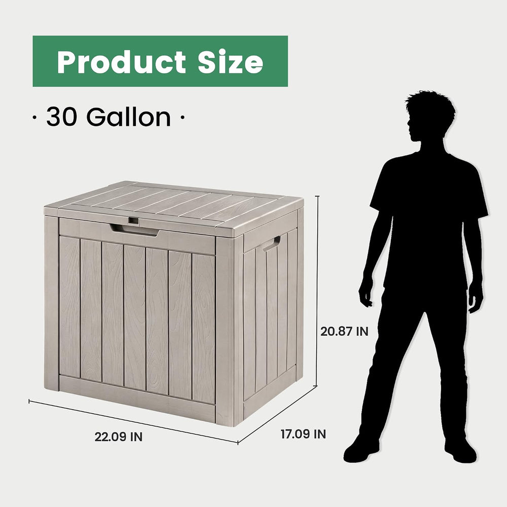 30 Gallon Outdoor Storage Box, Lockable Waterproof Resin Deck Box, Gray