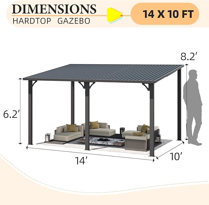 AECOJOY 14' x 10' Outdoor Hardtop Gazebo Pergola for Patio, 10x14 Lar...