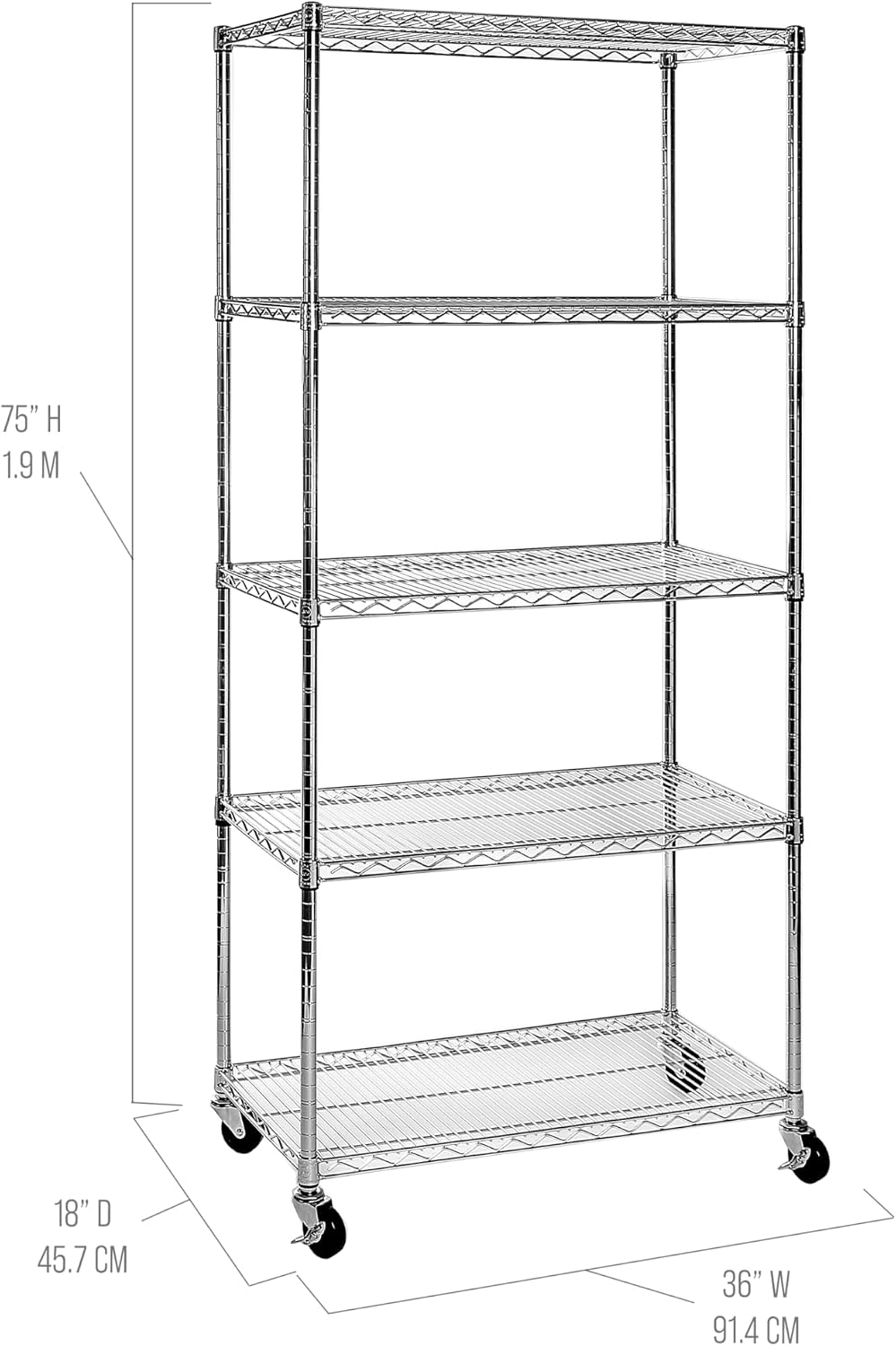 UltraDurable 5-Tier NSF Steel Wire Shelving, 36"W x 18"D x 75"H