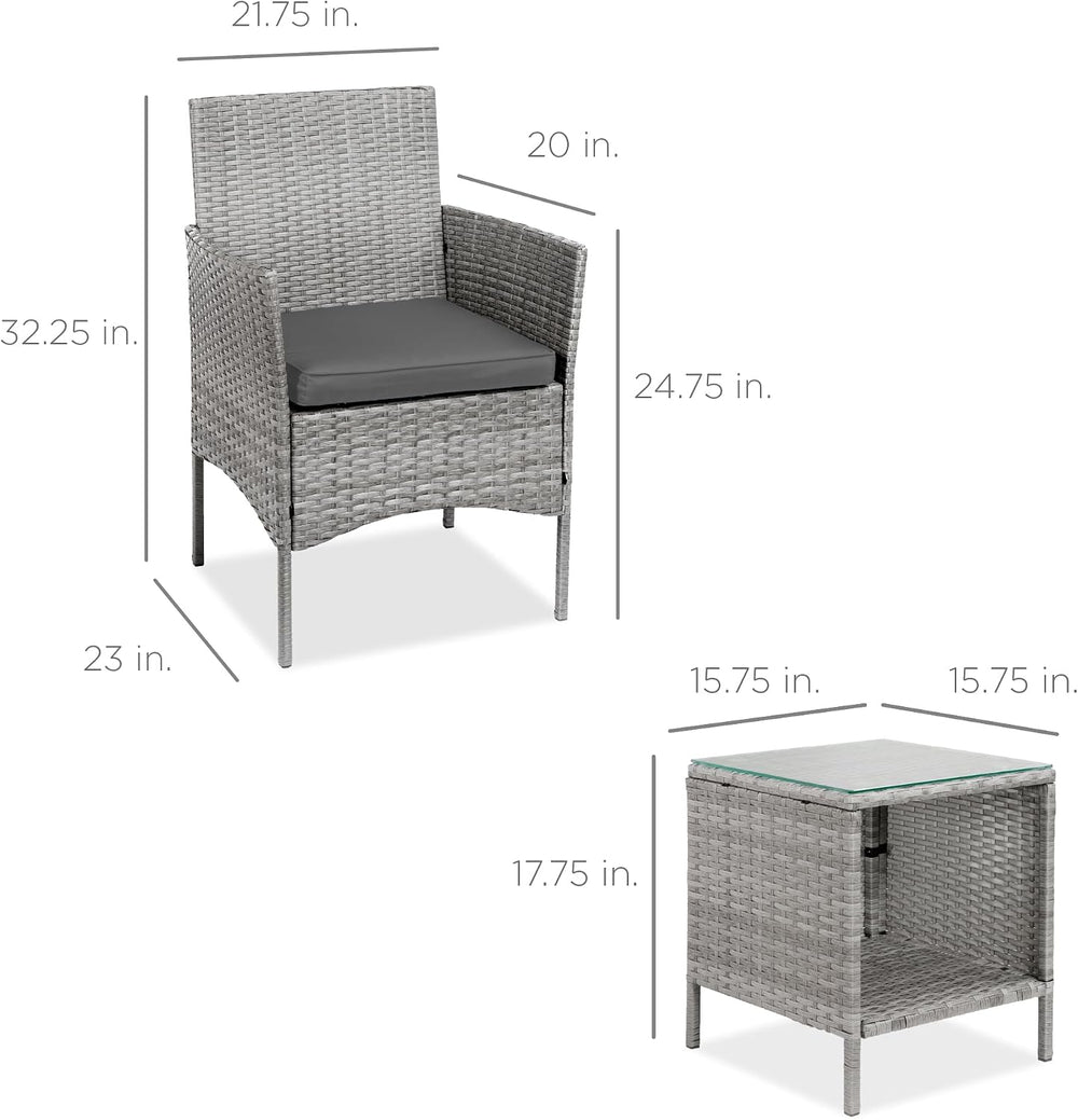 Best Choice Products 3-Piece Outdoor Wicker Conversation Bistro Set, Space Sa...