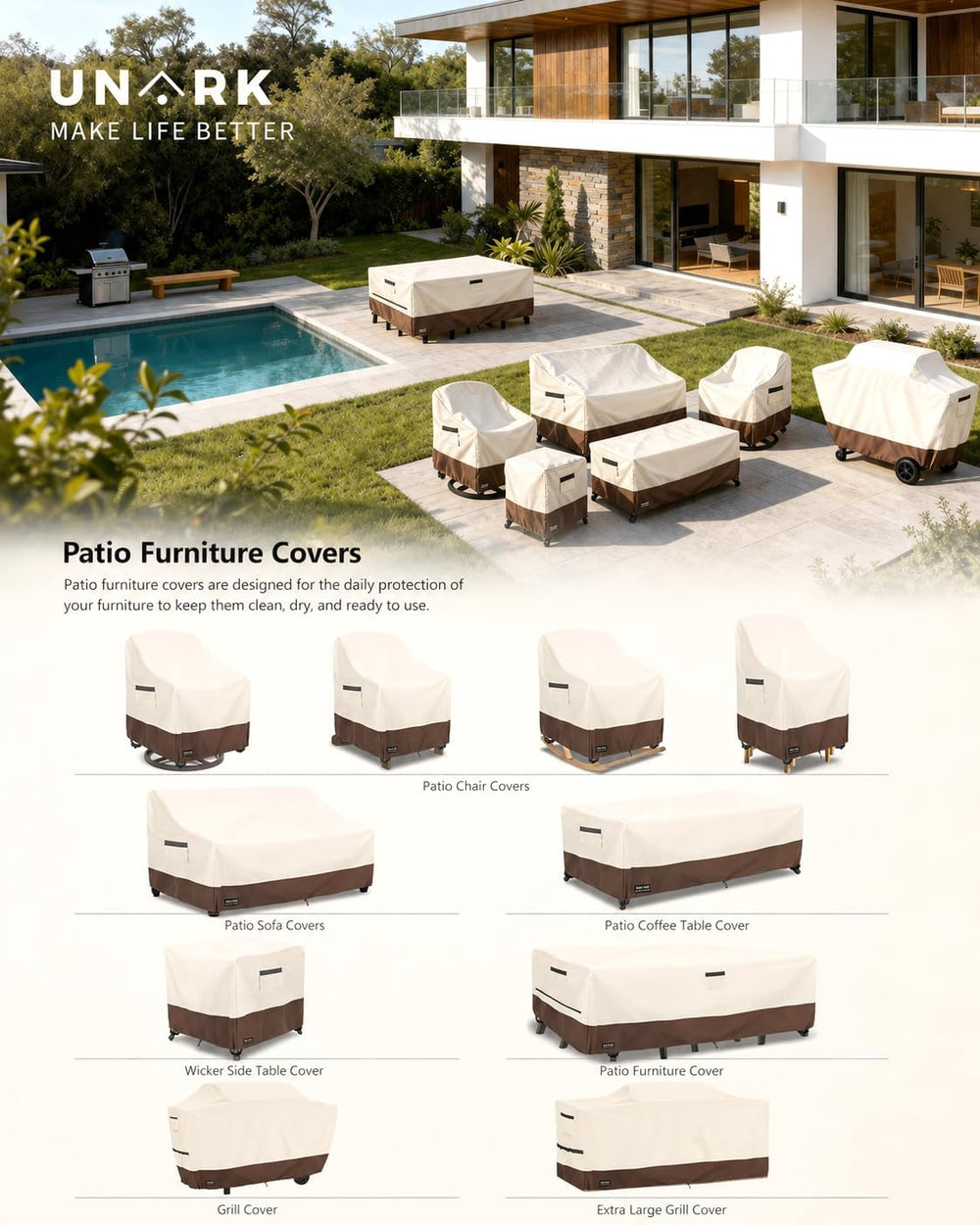 Patio Furniture Covers 3 Piece Set 2 Swivel Chair Covers + Loveseat Cover