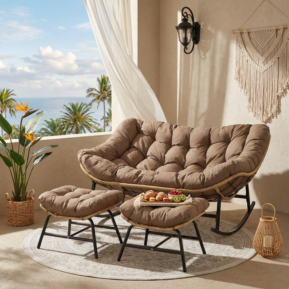 RADIATA Double Papasan Rocking Chair with Ottomans, Oversized Egg Chairs