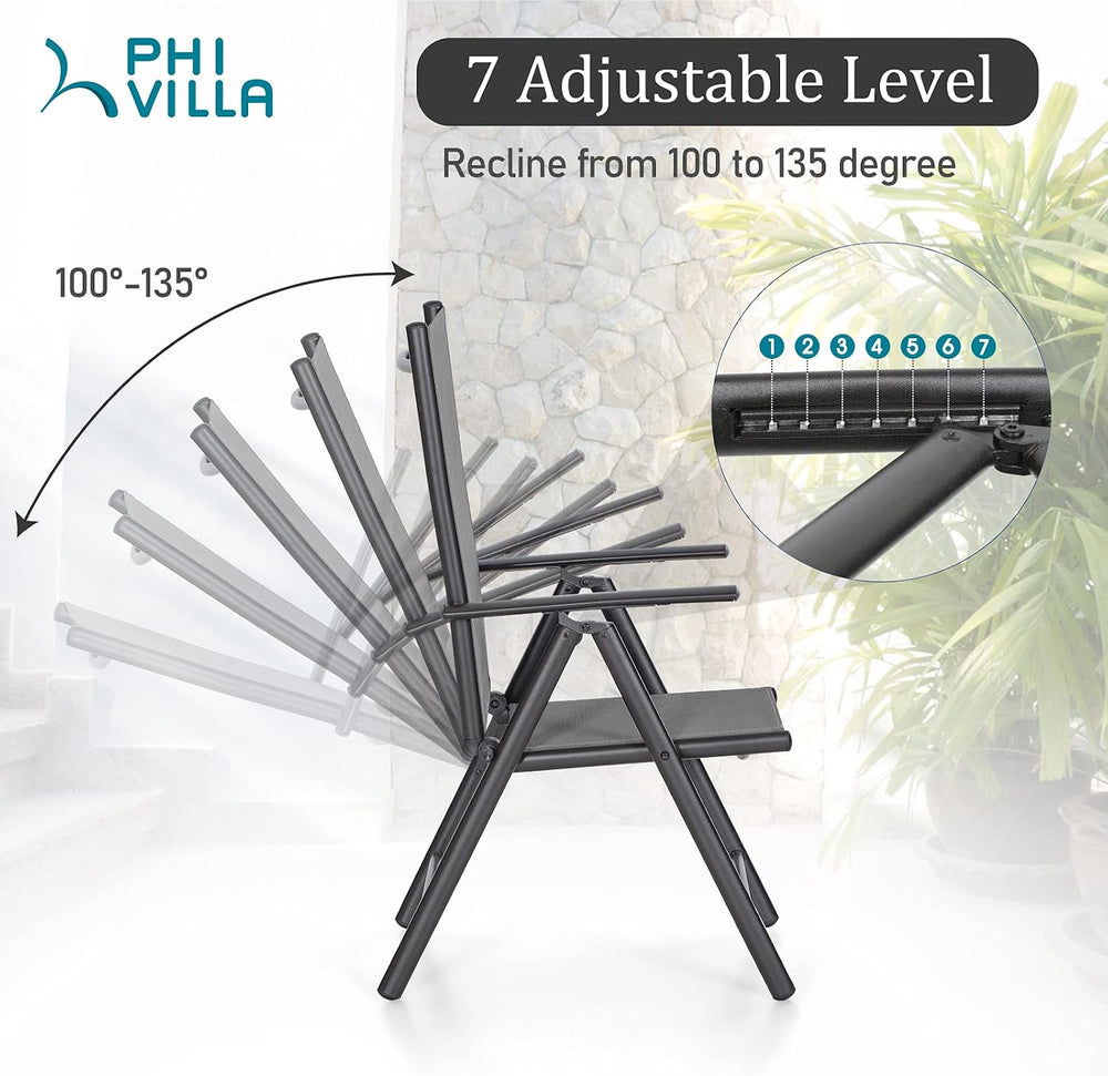 PHI VILLA Outdoor Patio Dining Set with Umbrella for 6, Folding Chairs