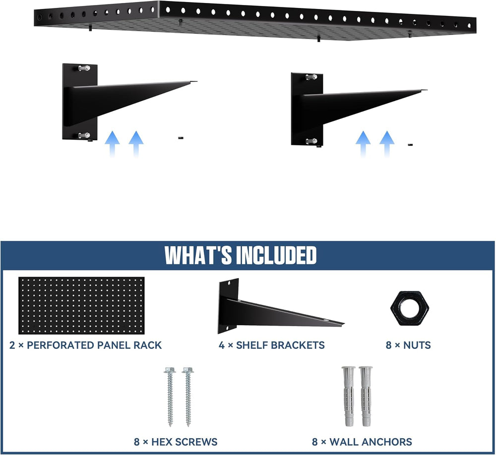 Garage Wall Shelving 2-Pack, 24"x12" Wall Mounted Shelves, Black