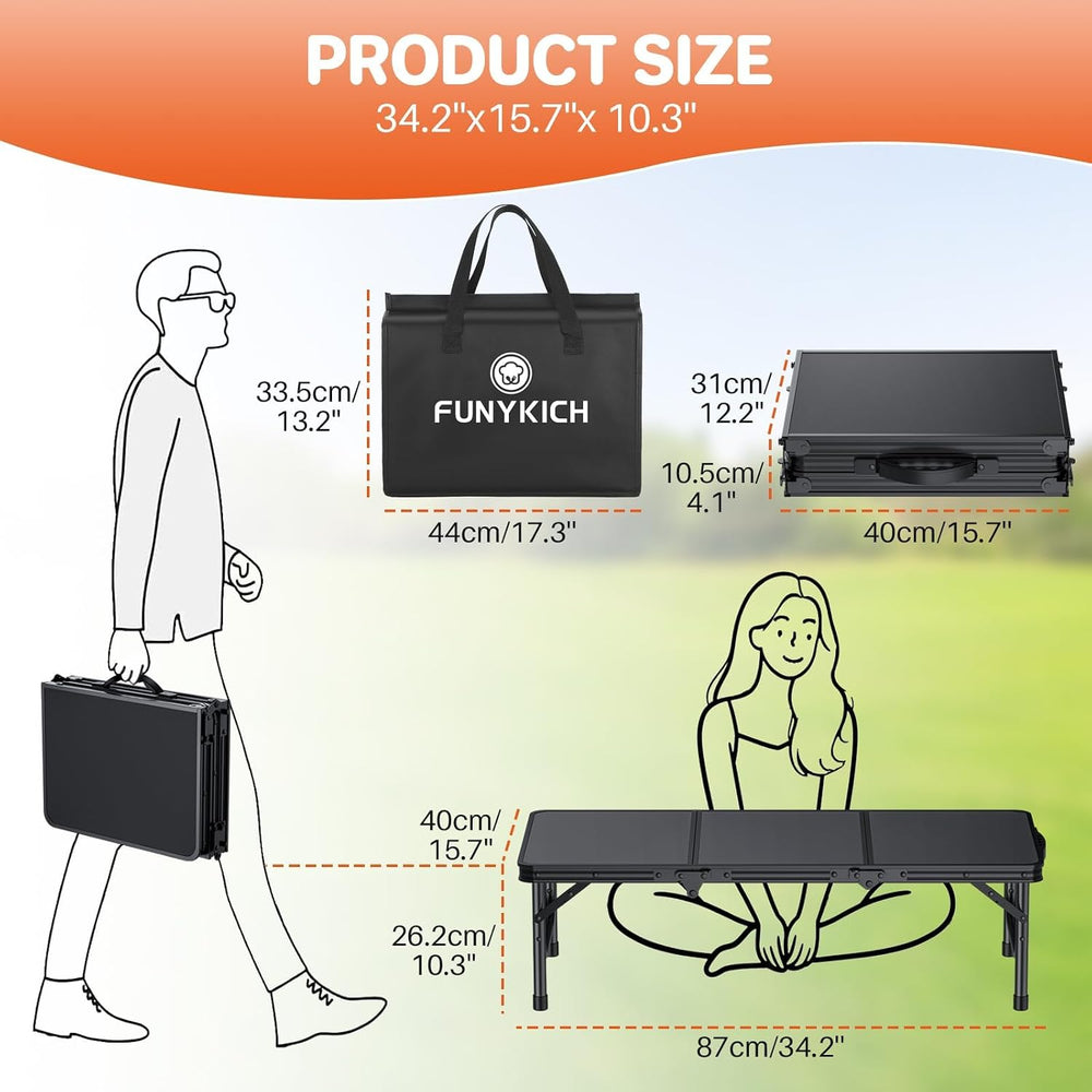 FUNYKICH 3ft Low Folding Camping Table with Carry Bag, 34.2'' Lx15.7&...
