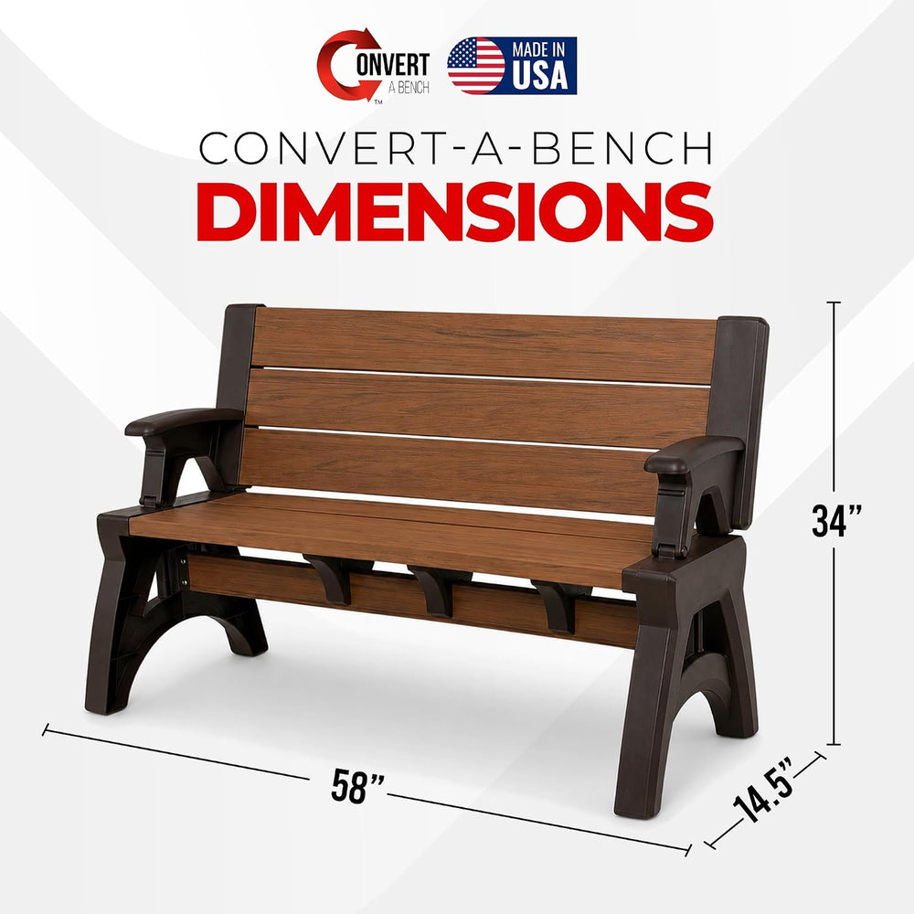 Convert-a-Bench 2-in-1 Outdoor Bench & Folding Picnic Table, Convertible