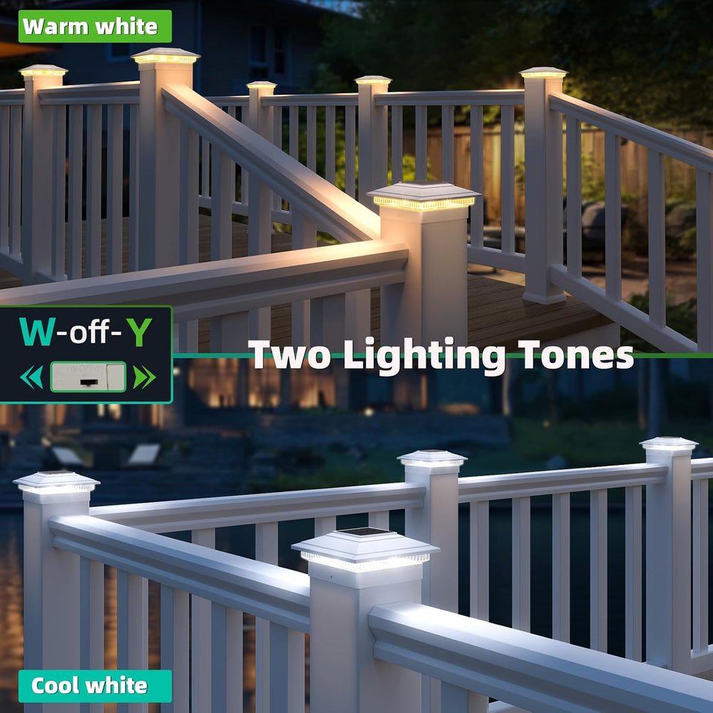 Solar Post Cap Lights 12pack,Warm & Cool Light,for 4x4 5x5 6x6 Posts White