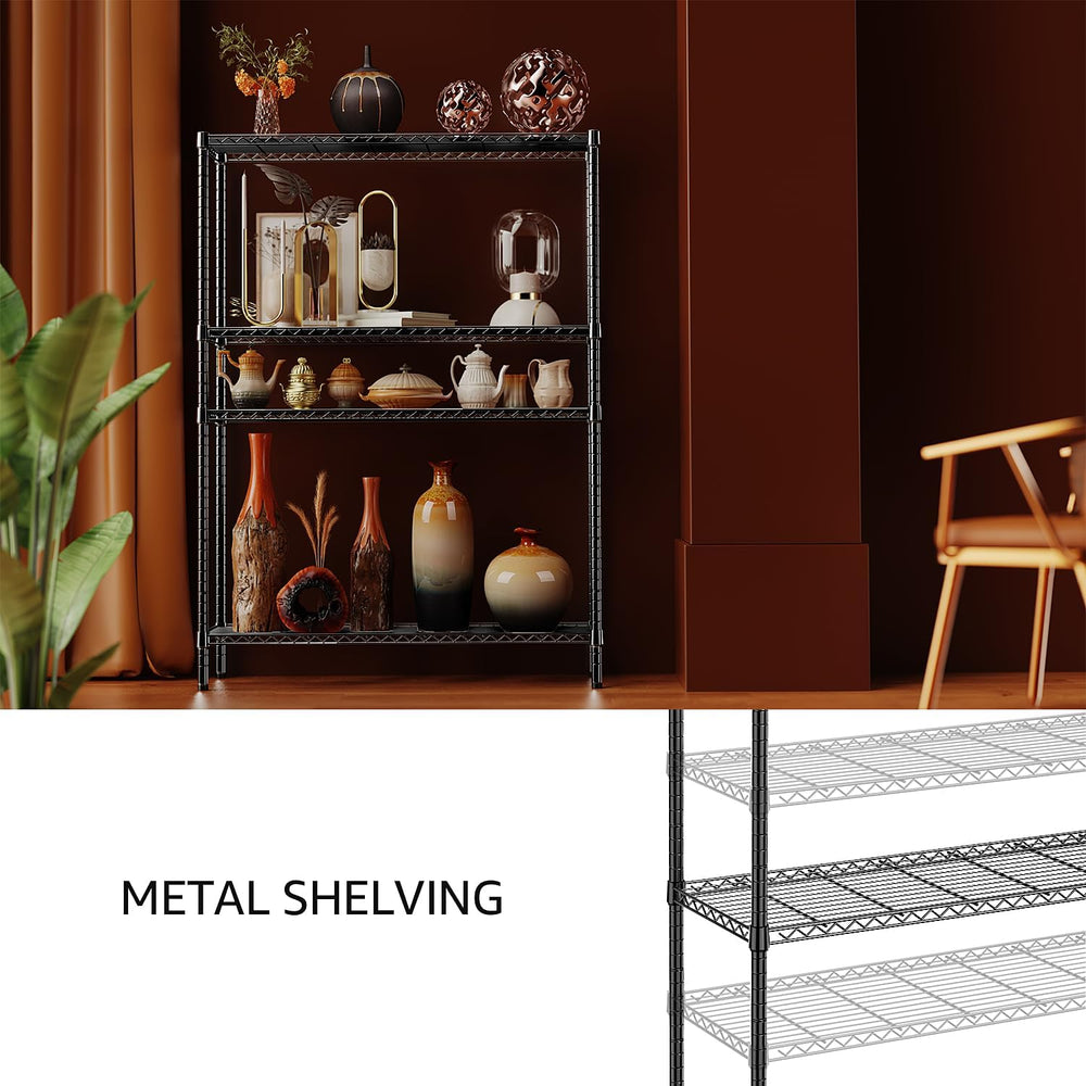 1400 LBS Garage Black Shelving Wide Storage Shelves 4 Tier Adjustable Heavy D...