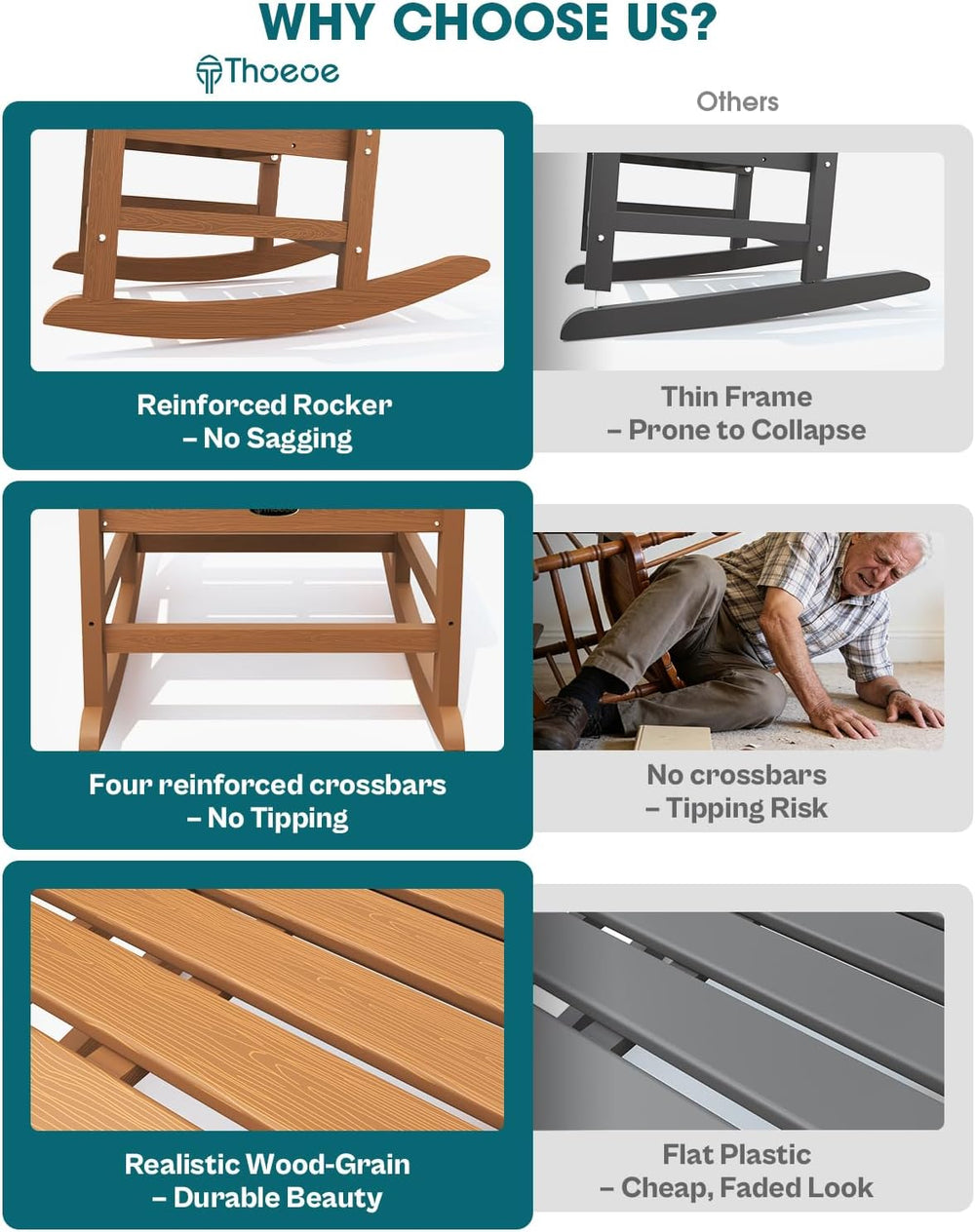 THOEOE Outdoor Rocking Chairs Set of 2, Oversized HDPE Patio Rockers