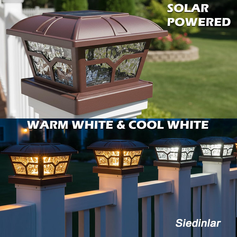 SIEDiNLAR Solar Post Cap Lights Outdoor 2 Modes, 4 Pack, Brown, Warm/White