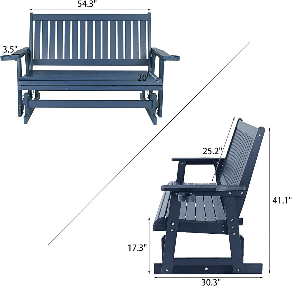 HIPS Patio Glider with Cup Holders, Durable Poly Lumber Material, All-Weather...