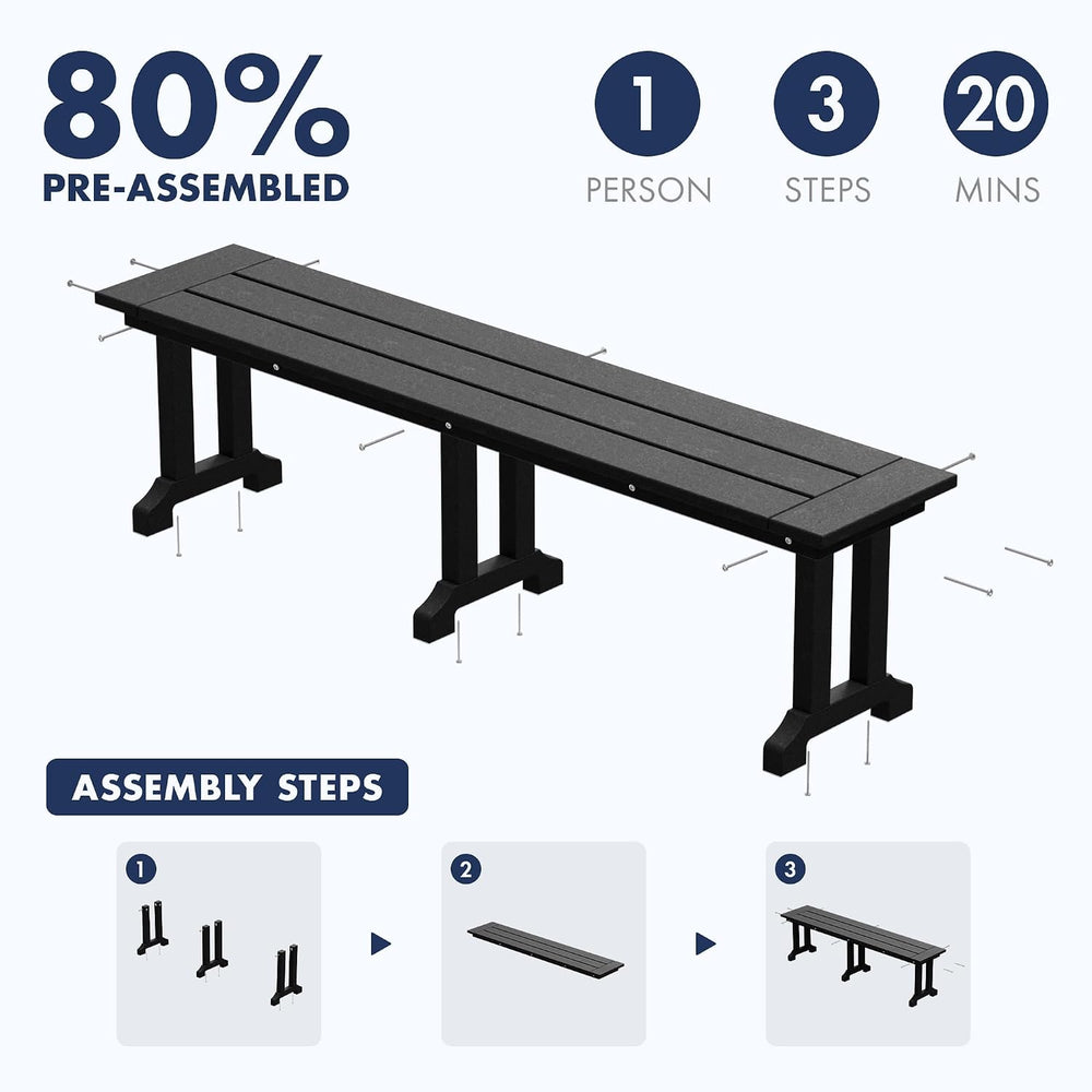 WO HOME FURNITURE 65" HDPE Outdoor Bench, 660 lbs Capacity, Black
