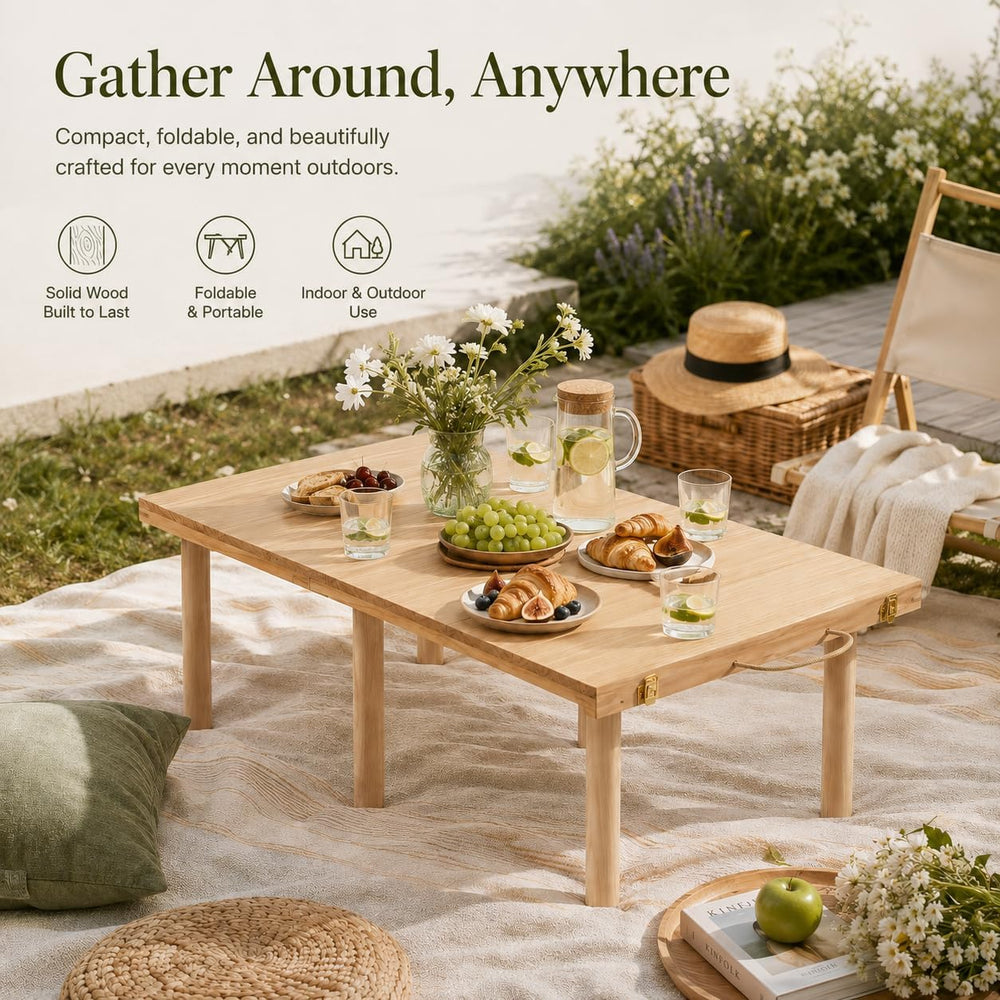 44 x 22 Inch Foldable Solid Wood Boho Low Picnic Table