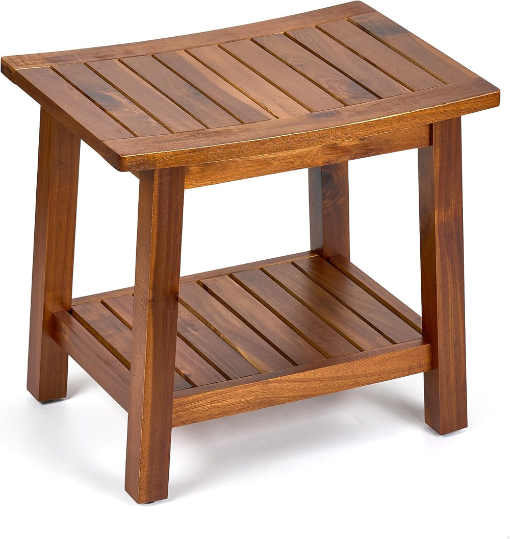 Upolana Outdoor Shower Bench, 20" Solid Acacia Wood Shower Stool Waterpr...