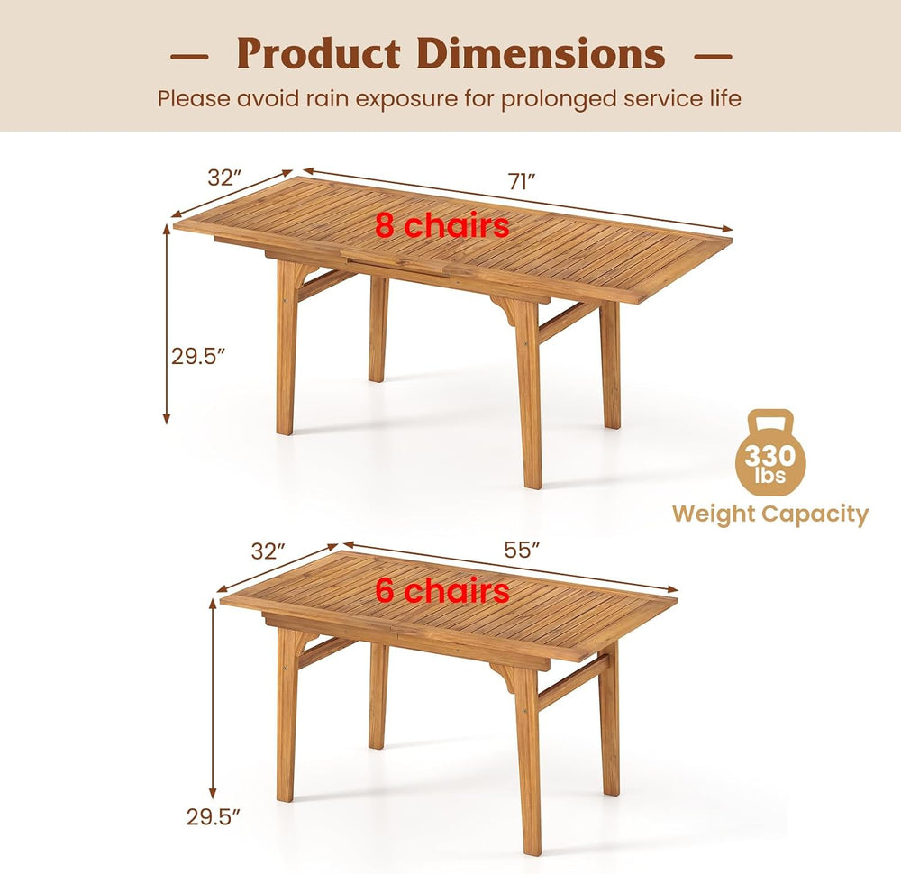 Tangkula 55"-71" Acacia Wood Extendable Patio Dining Table for 6-8 ...