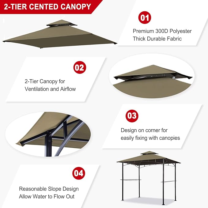 Eurmax USA High Performance Grill Gazebo Canopy Replacement Cover 5x8 BBQ She...
