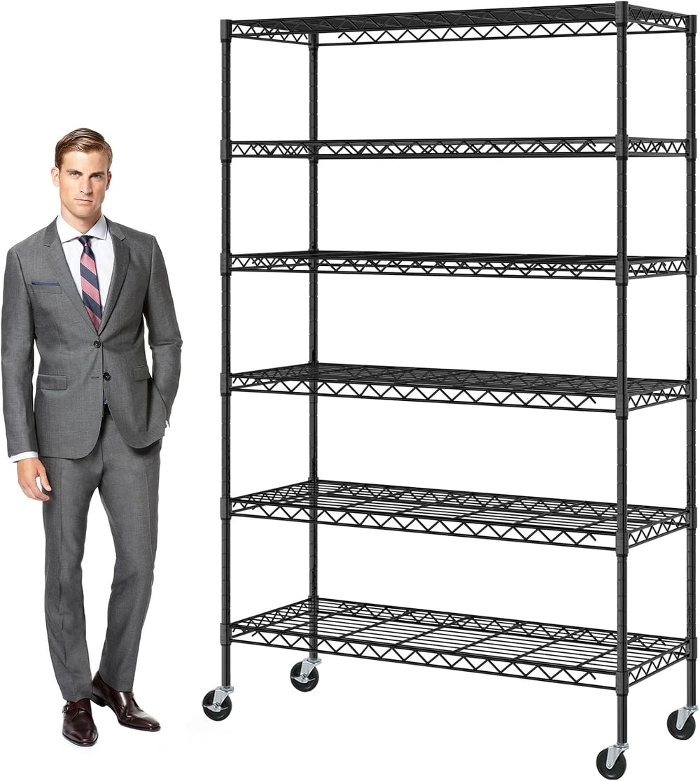 6-Tier Storage Shelves, Heavy Duty Metal Shelving Unit with Wheels | Rust-Res...