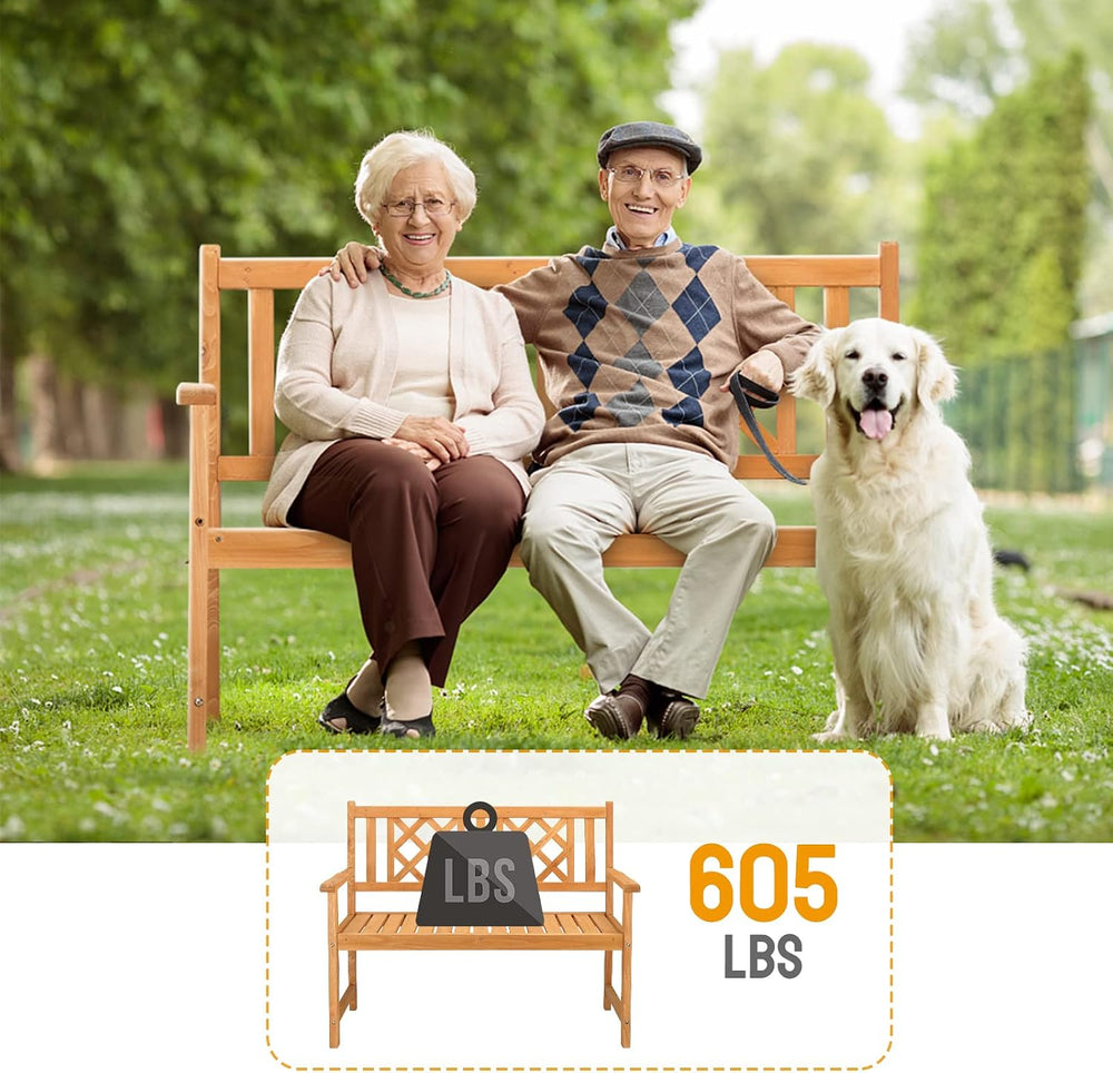 46.5" Outdoor Wooden Garden Bench,2-Person Patio Wooden Bench,All-Weathe...
