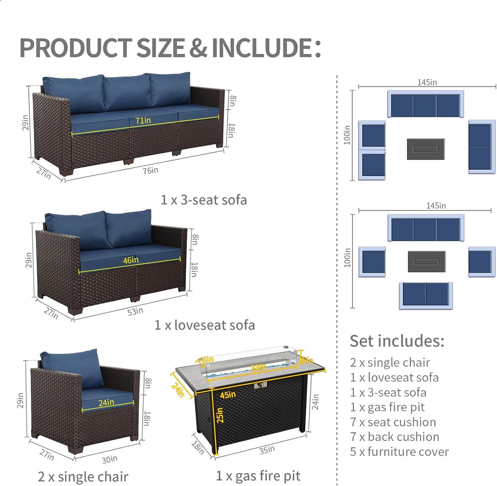 Rattaner 5-Piece Outdoor Patio Furniture 45 in Outdoor Fire Pits Patio Furnit...