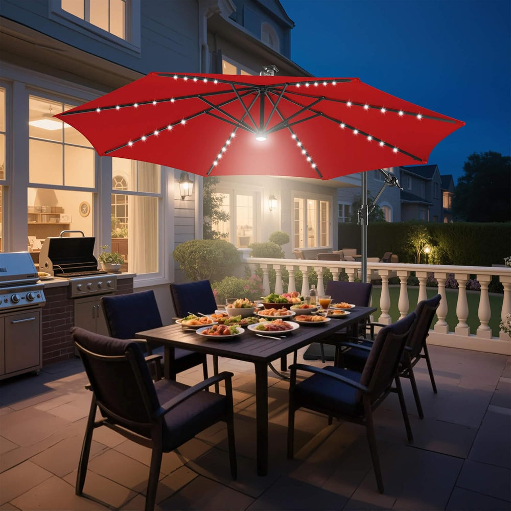 FLAME&SHADE Cantilever Umbrella Solar with Centre Light, 10 FT, Red