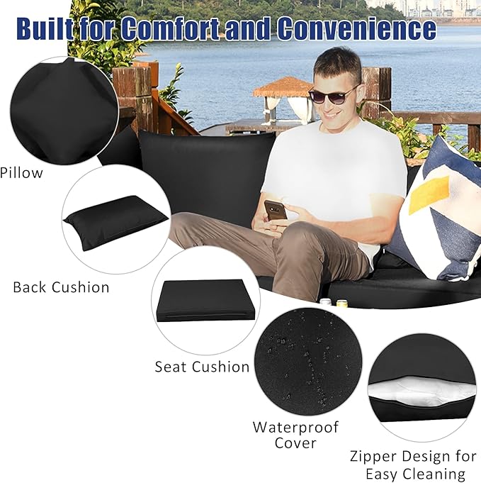 Tangkula 7 Pieces Patio Rattan Furniture Set, Patiojoy Outdoor Conversation S...