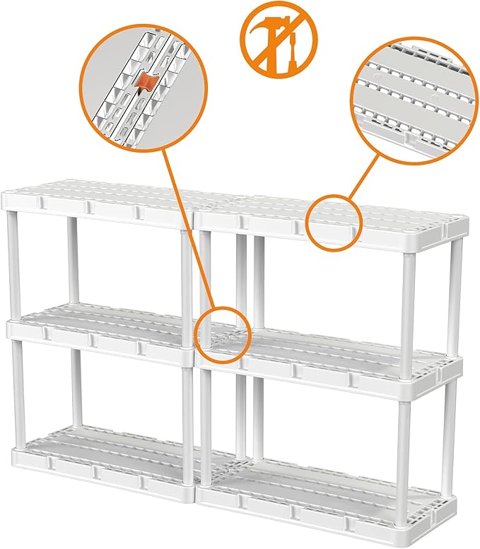 Gracious Living 2 Pack Light Duty Storage Shelves, Knect-A-Shelf 3-Shelf Vent...