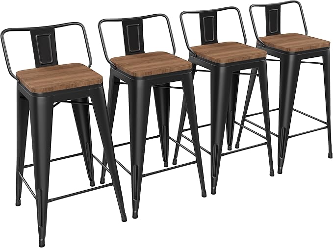 Yongchuang 24" Metal Barstools Set of 4 Counter Bar Stools with Wood Top...