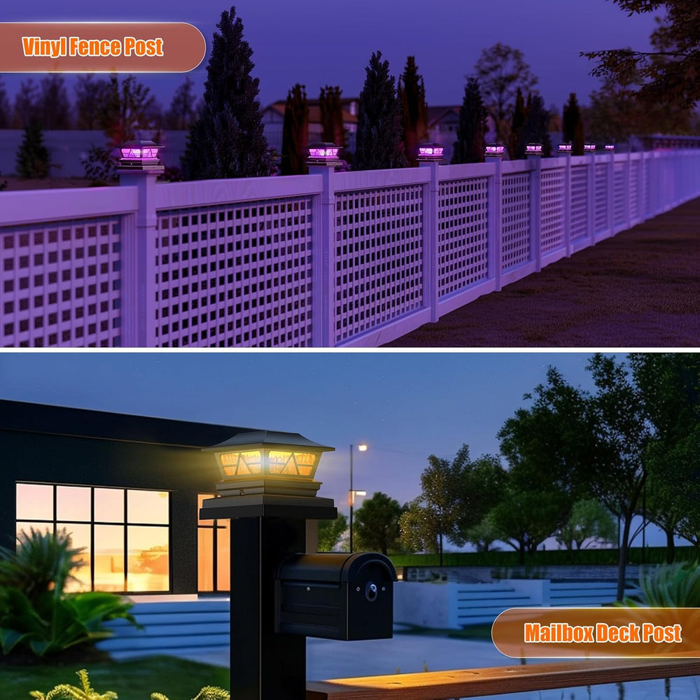 Solar Post Lights Outdoor Waterproof RGB Color Changing Modes Fence Post Cap ...