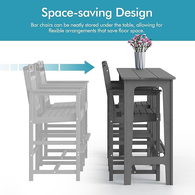 Ciokea 3 Pcs Outdoor Bar Height Table Set, 60" Extra Long Rectangle High...