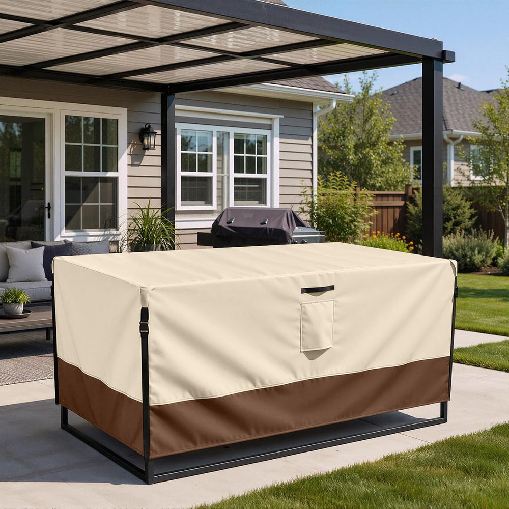 Smiry Waterproof Patio Furniture Cover 110L x 84W x 28H, Beige & Brown