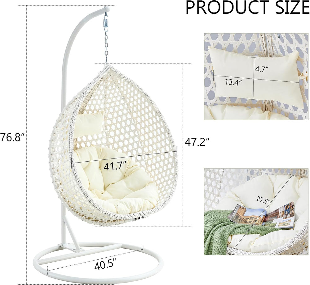 JUFU Egg Swing Chair with Stand, Hanging Egg Chair, White, Modern, Indoor/Out...