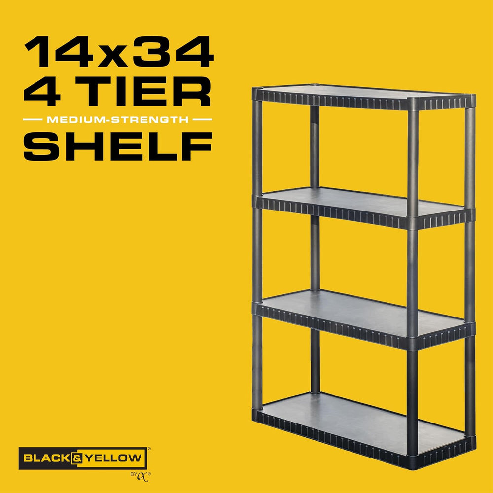 CENTREX CX 4-Tier Medium Duty Plastic Storage Shelves for Garage, Black, 2pk
