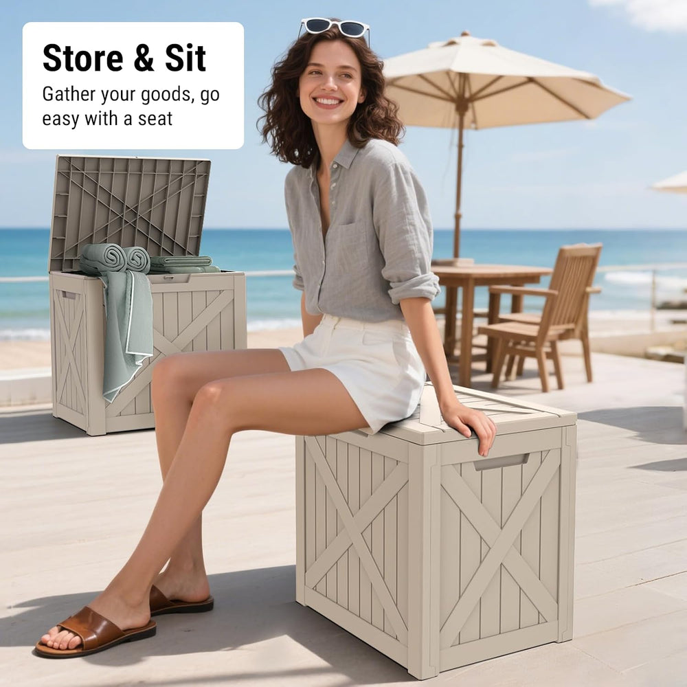 Mars Villa 31 Gallon Deck Box, Waterproof Outdoor Storage Box, Grey